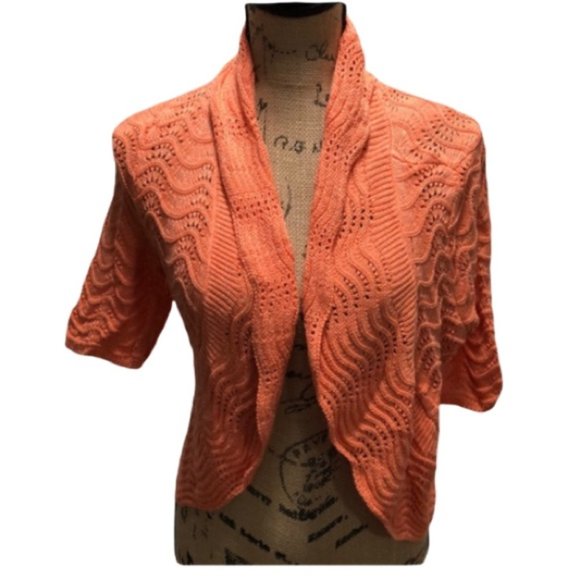 {INC International} Peach Open Front Crochet Shrug - Picture 1 of 7